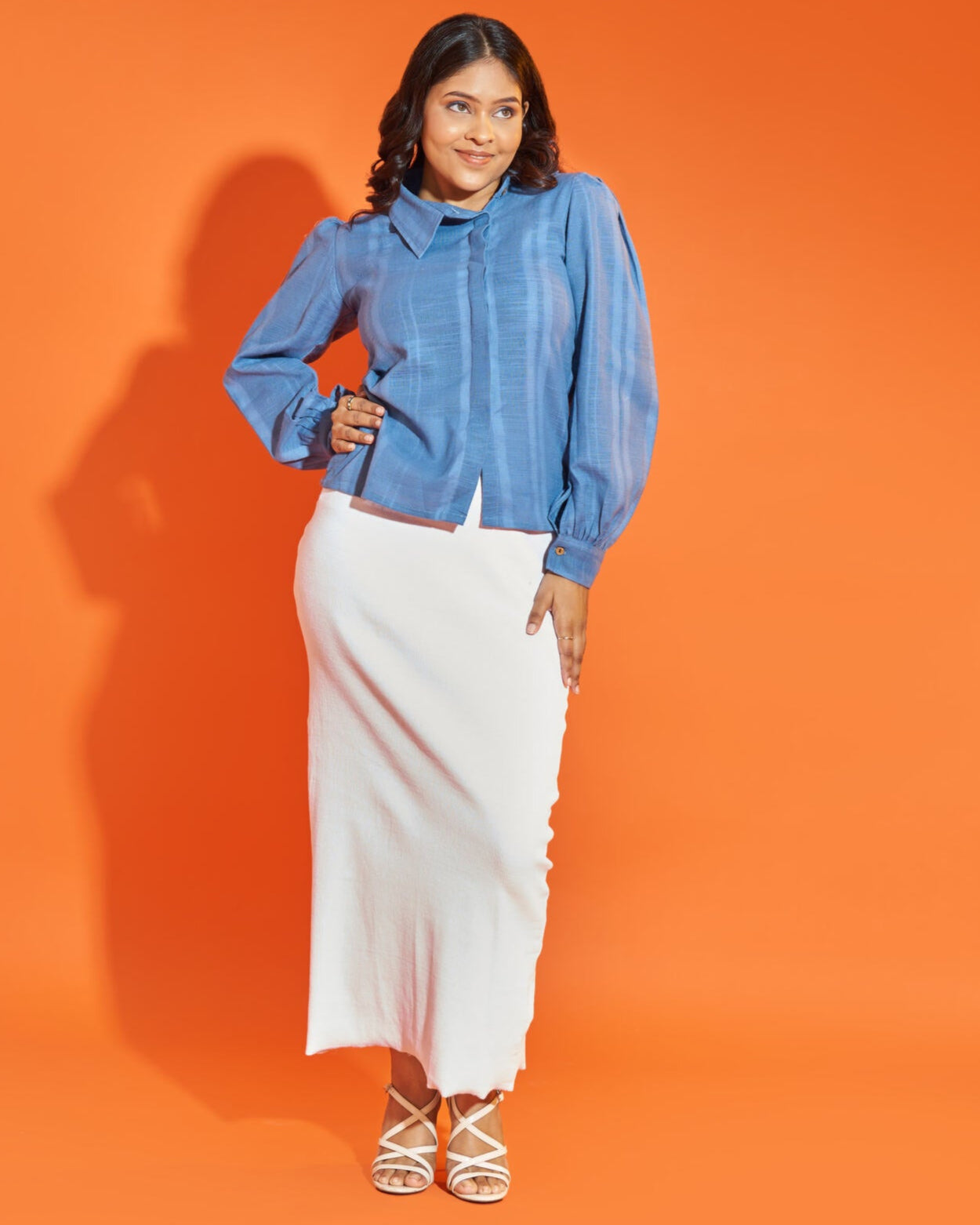Asymmetric Hemp Shirt- True Blue