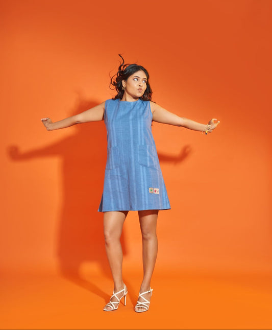 Hemp Shift Dress- True Blue