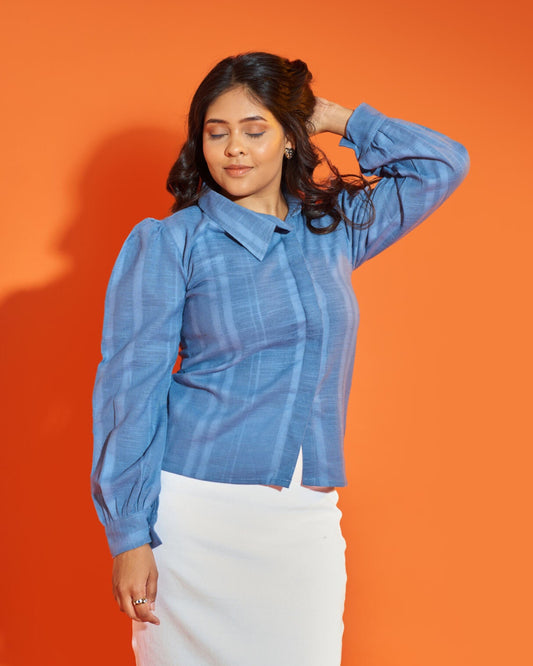 Asymmetric Hemp Shirt- True Blue