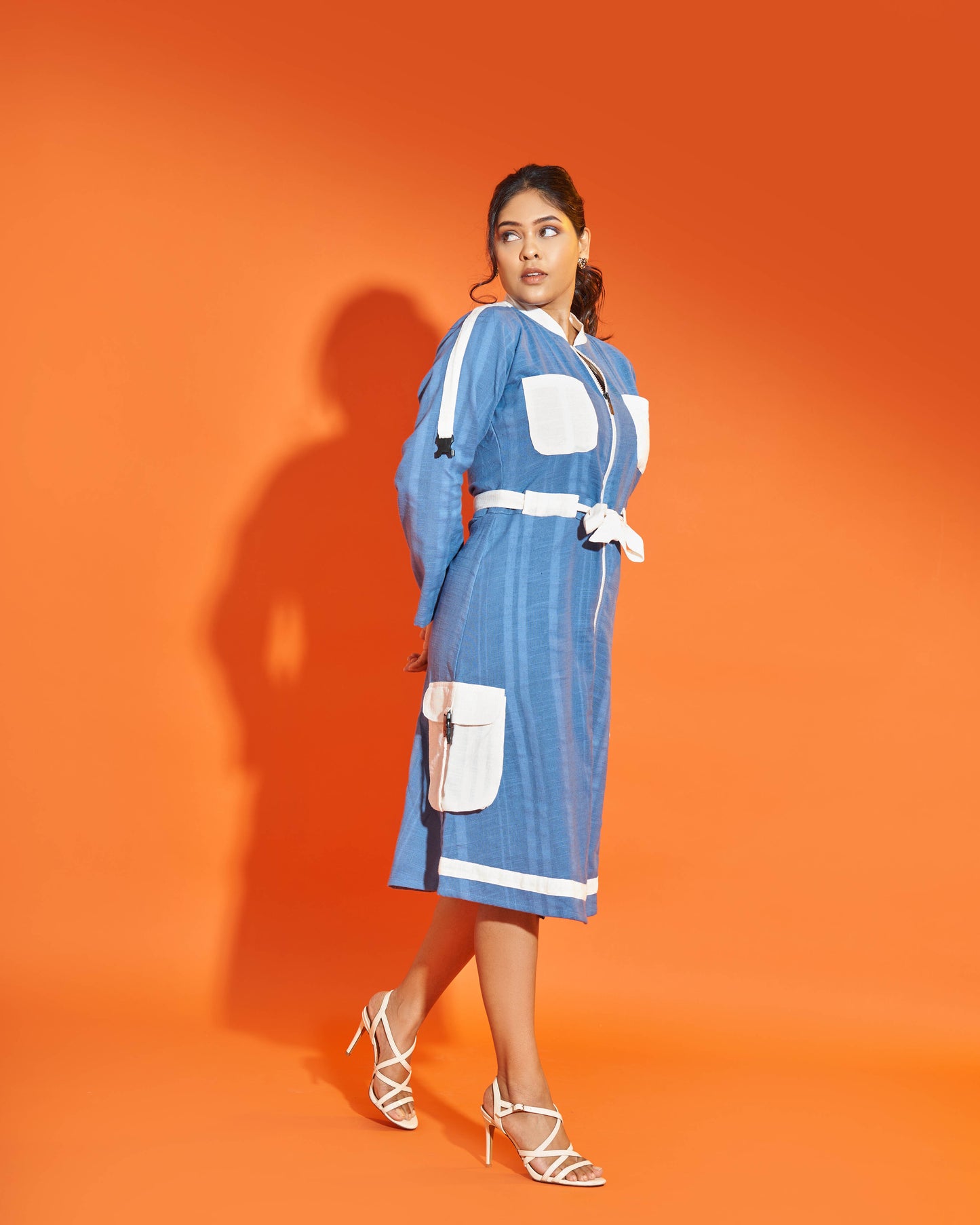 True Blue Hemp Cargo Dress Full Sleeves Side