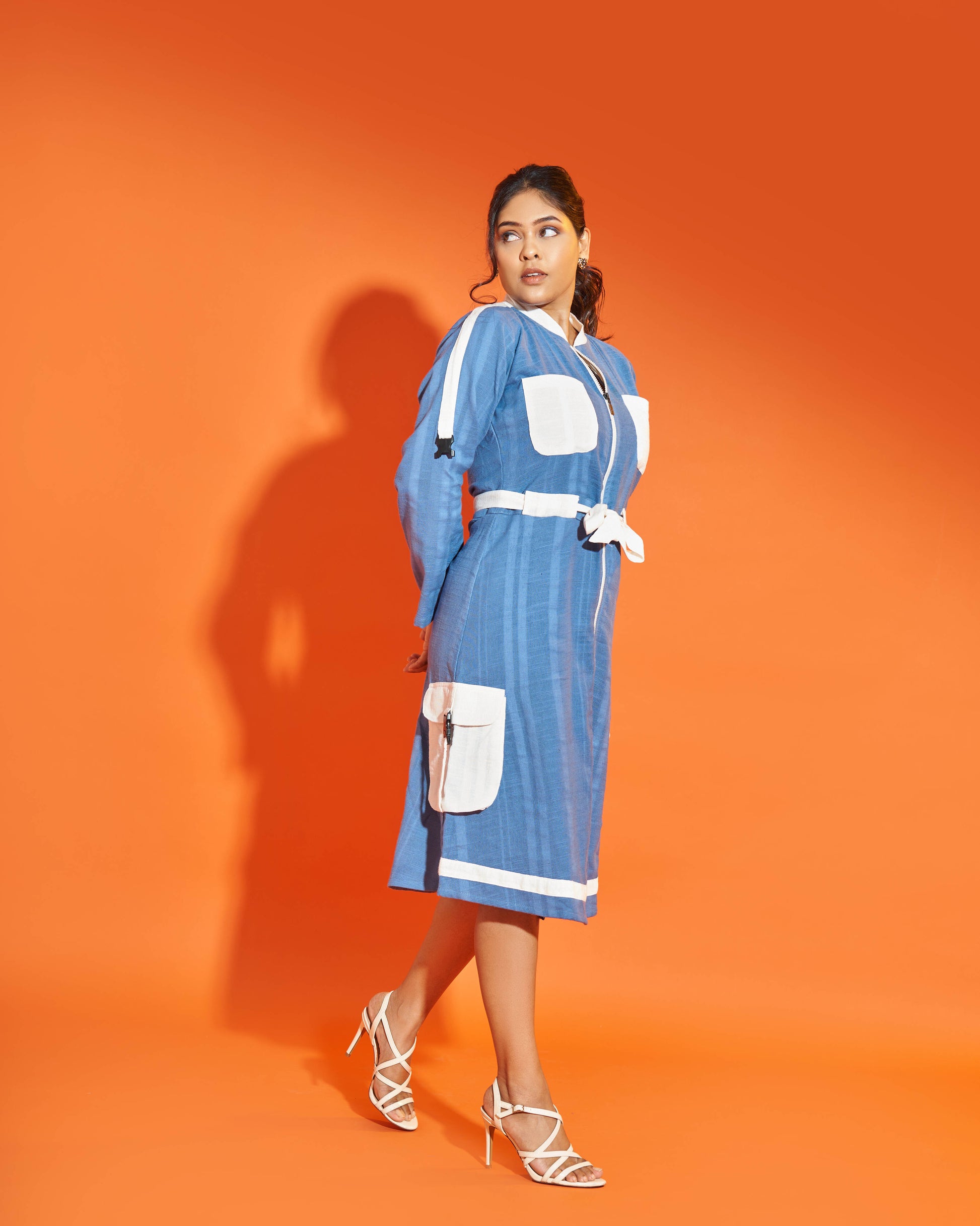 True Blue Hemp Cargo Dress Full Sleeves Side