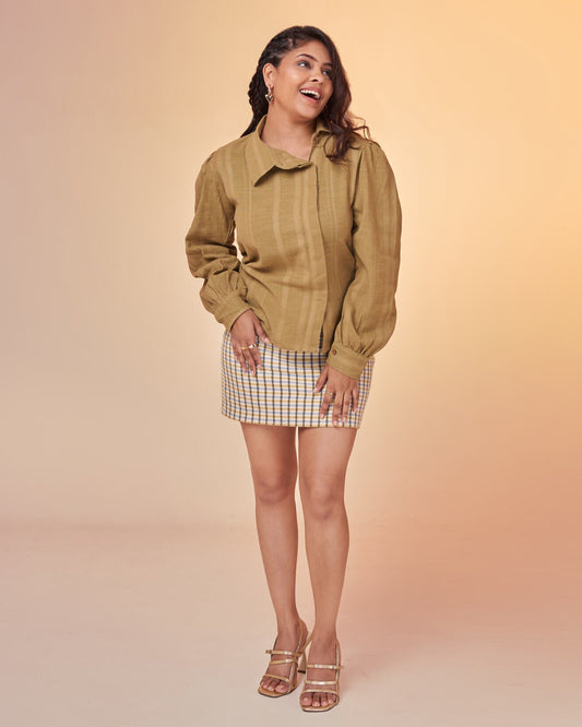 Asymmetrical Hemp Shirt- Earthy Green