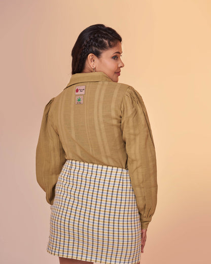 Asymmetrical Hemp Shirt- Earthy Green